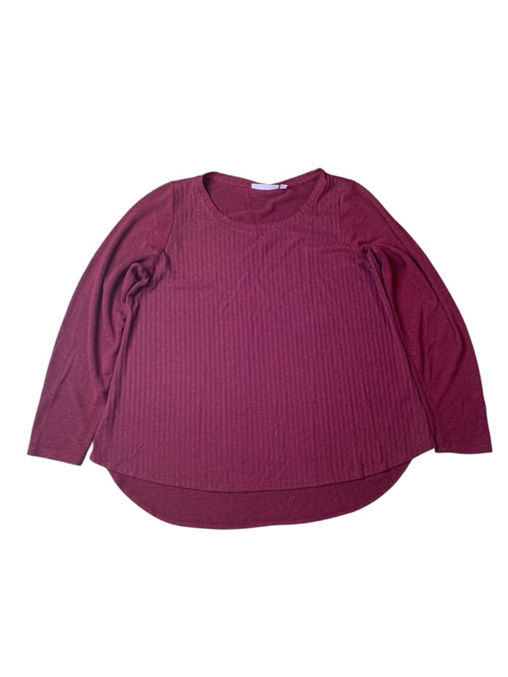 EVRI Burgundy Ribbed Long Sleeve Top | Plus Size 0X | Hi-Lo Hem